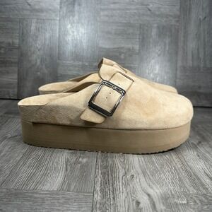 Madden Girl Clogs Women 10 Tan Platform Faux Suede Buckle Mule NEW